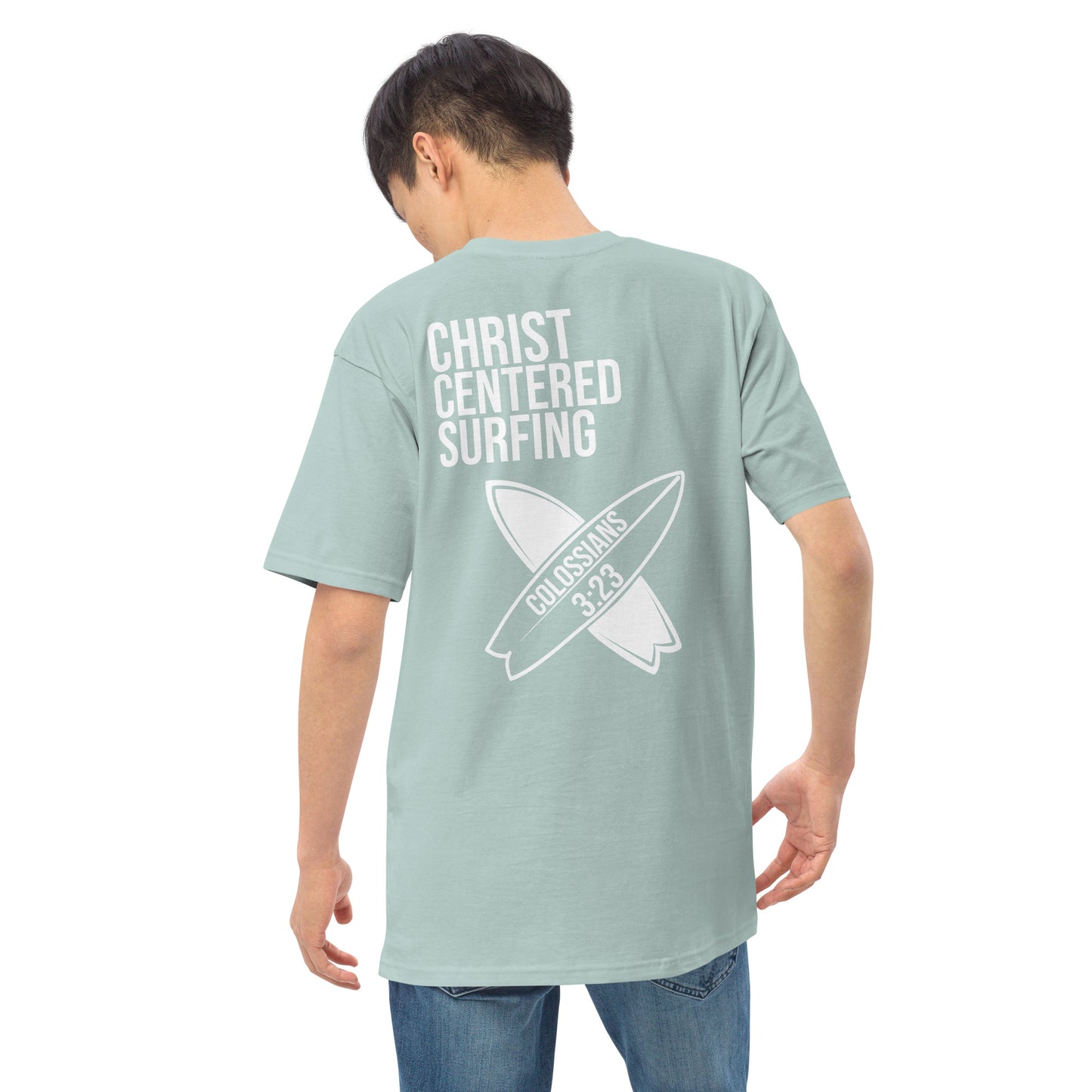 Christ-Centered Surfing Men’s Premium Tee | Christian Surfwear with Embroidered C-C.S