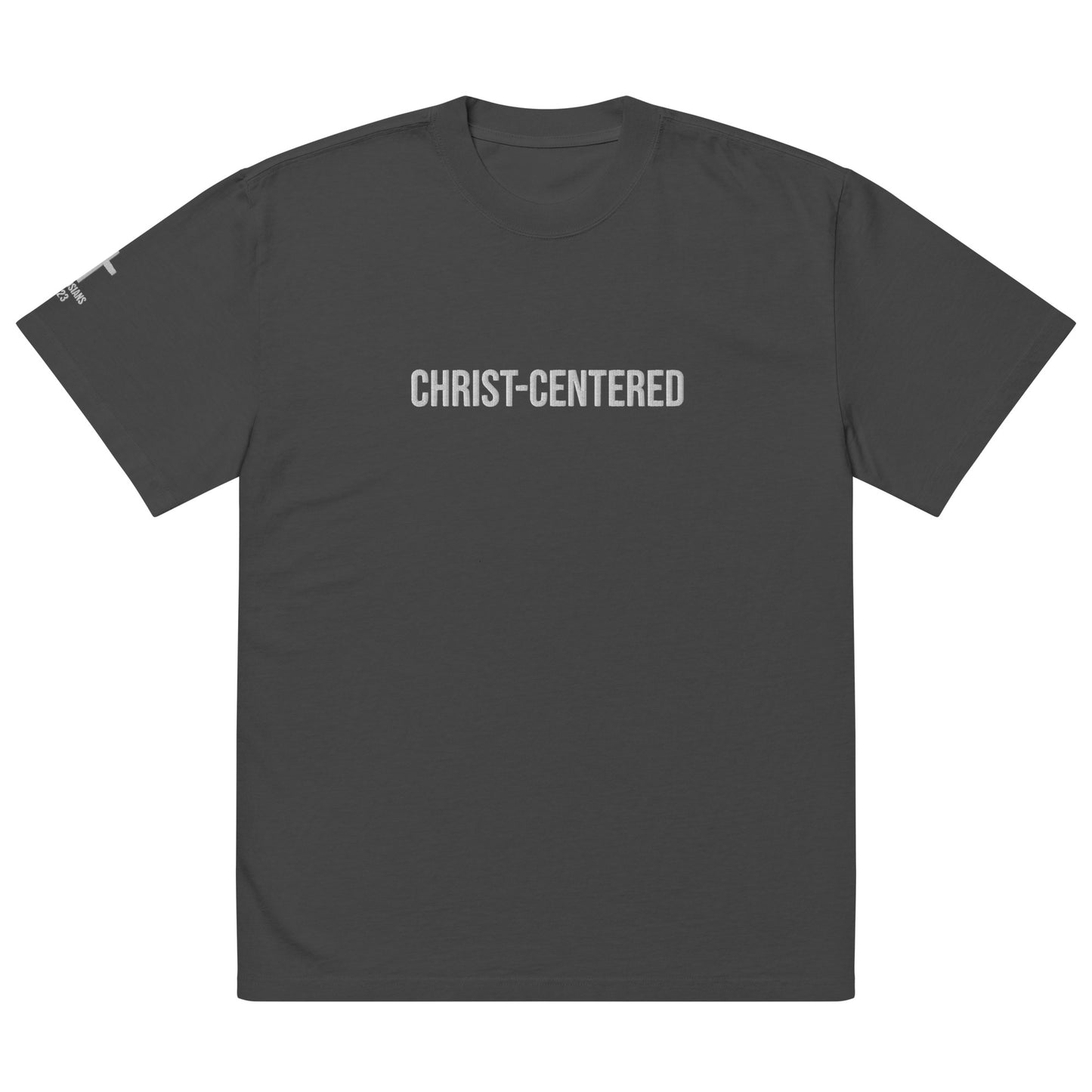 Oversized Heavy Christ-Centered Tee | Embroidered Christian T-Shirt with Cross & Colossians 3:23