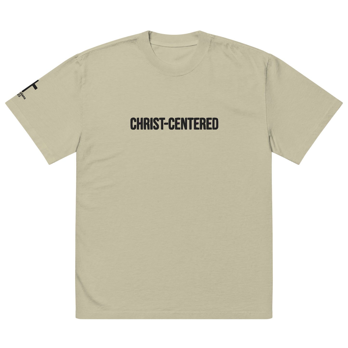 Oversized Heavy Christ-Centered Tee | Embroidered Christian T-Shirt with Cross & Colossians 3:23