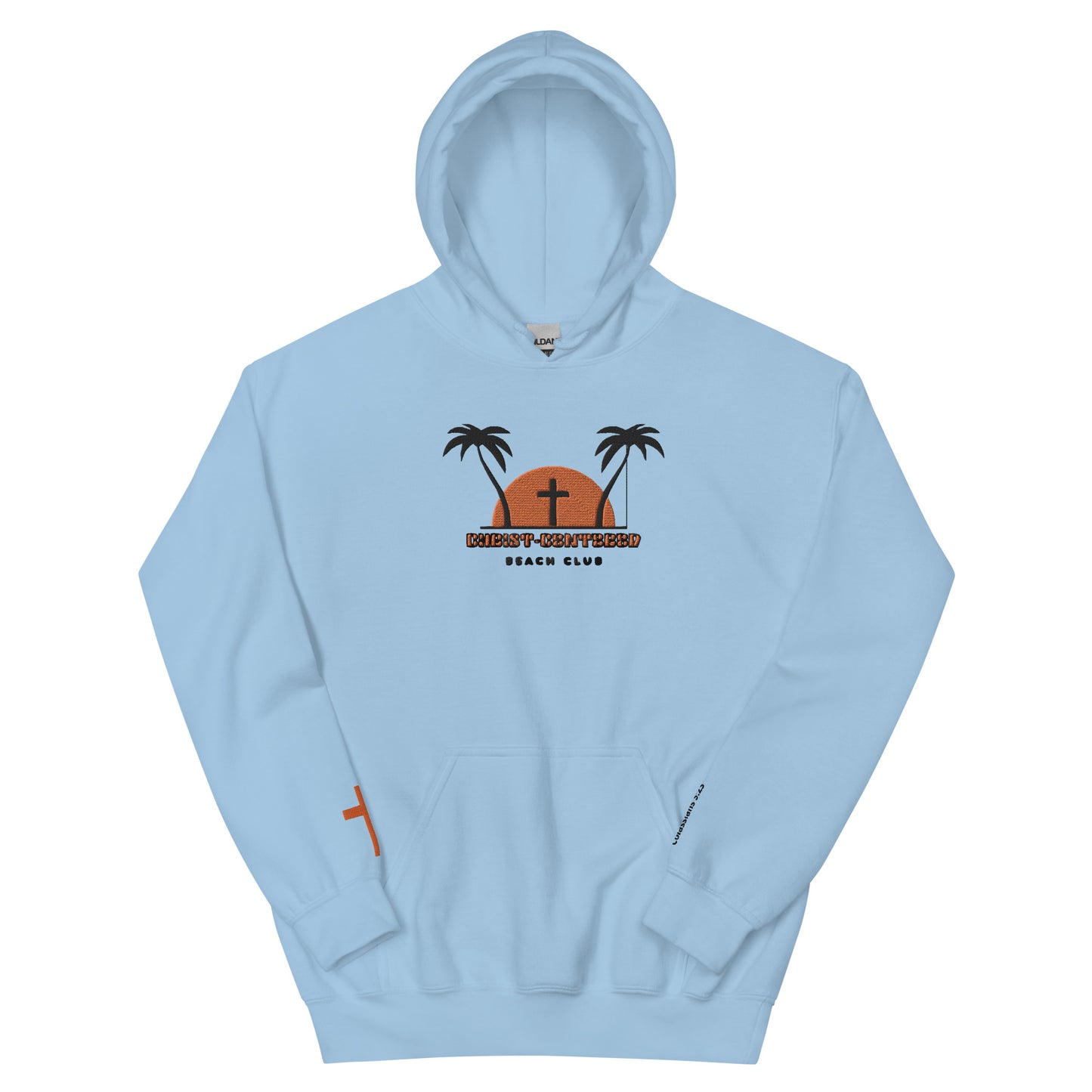 Christ-Centered Beach Club Hoodie | Christian Faith Embroidered Hoodie with Cross & Palm Trees