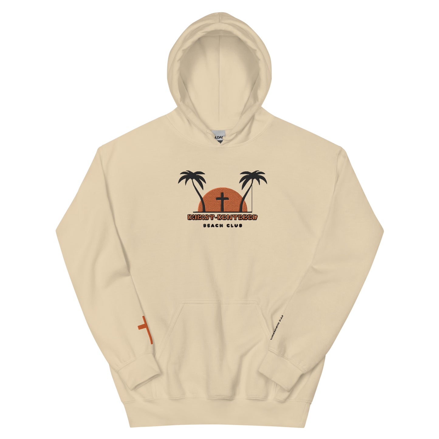 Christ-Centered Beach Club Hoodie | Christian Faith Embroidered Hoodie with Cross & Palm Trees